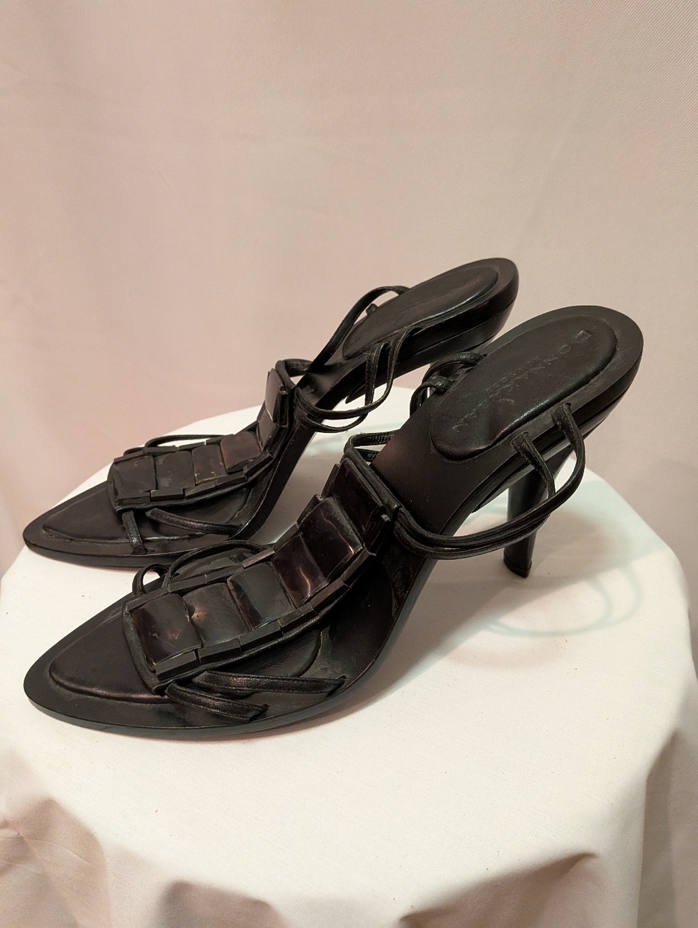 Donna Karan Black/ Brown Strappy Kitten Heel Sandals